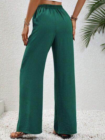 Wide Leg Drawstring Pants for Women in Opaque Fabric - Selvanelle