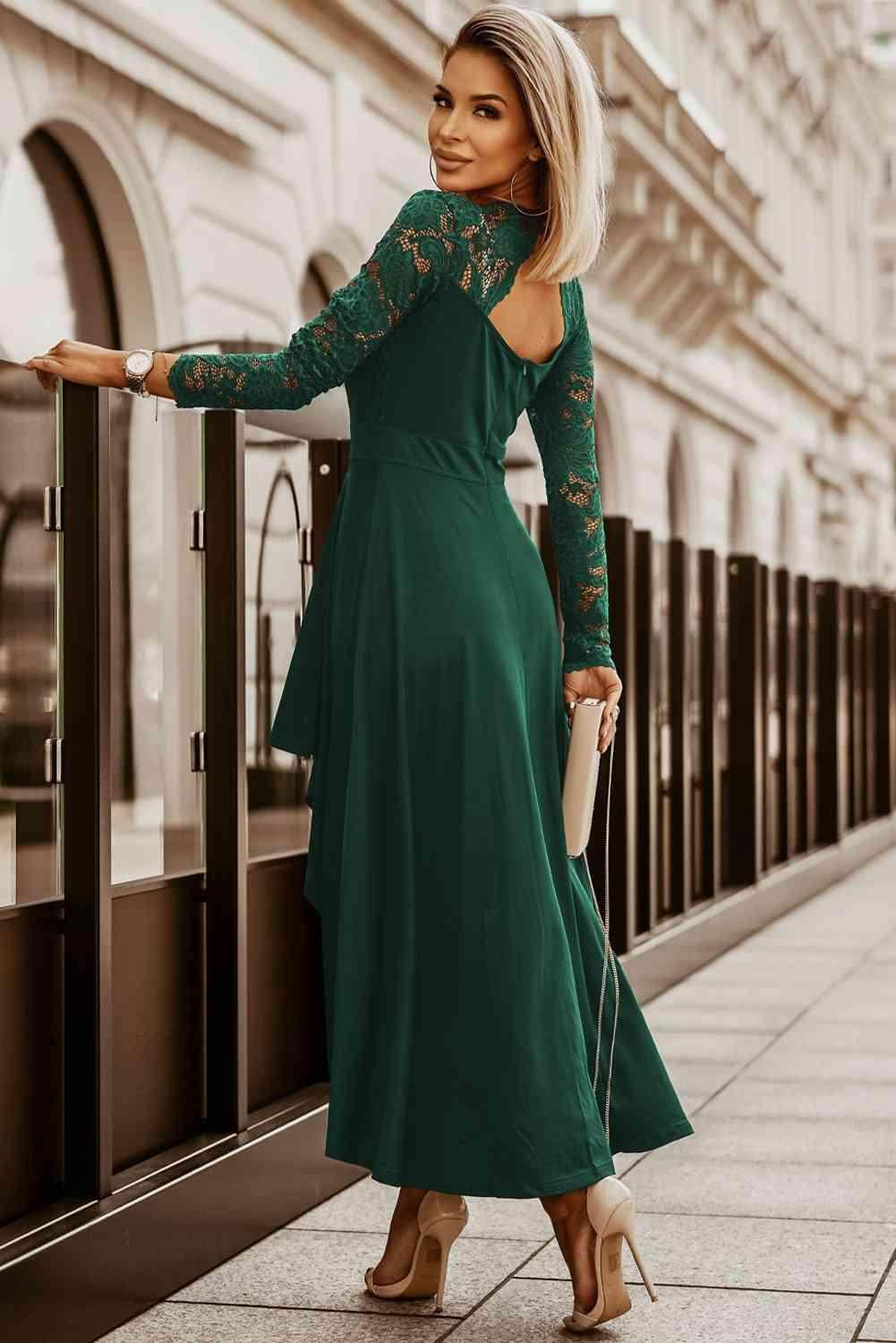 Lace High-Low V-Neck Dress for Elegant Evening Wear - Selvanelle