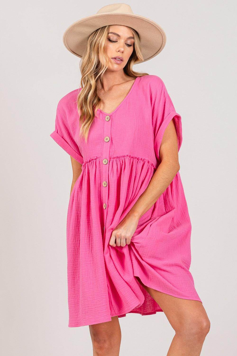 SAGE + FIG Button Up Short Sleeve Dress for Women - Selvanelle