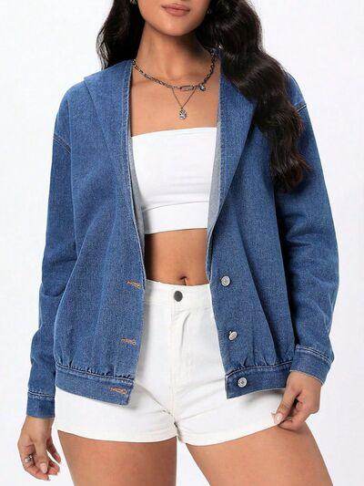 Button Up Hooded Denim Top for Stylish Comfort - Selvanelle