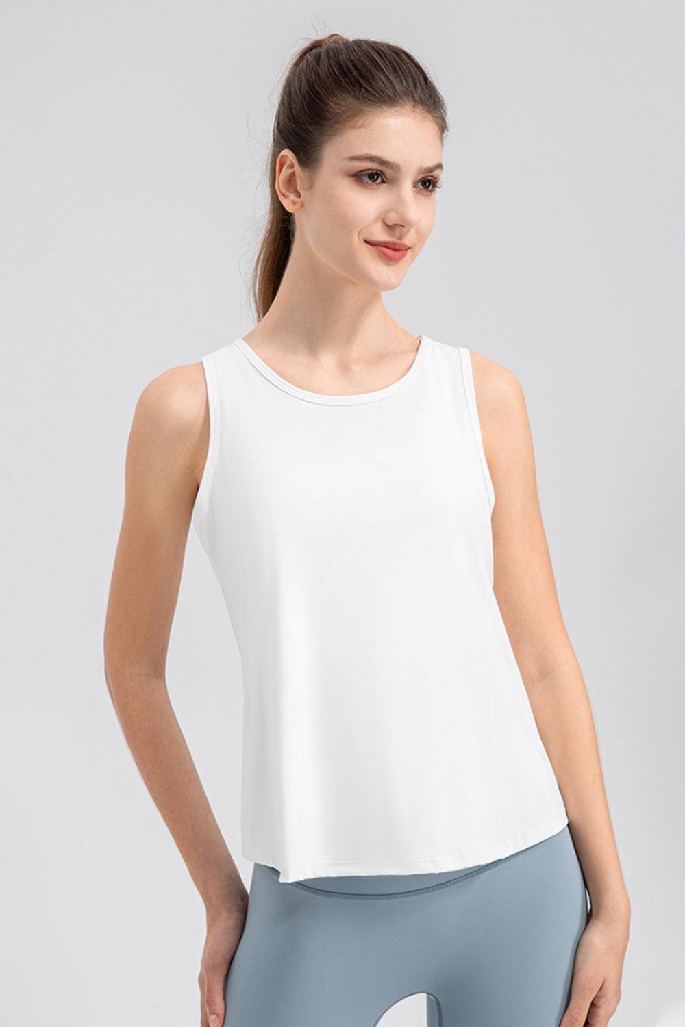 Wide Strap Round Neck Active Tank for Comfortable Workouts