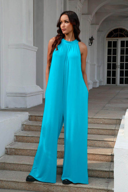Double Take Full Size Tie Back Cutout Sleeveless Jumpsuit - Selvanelle
