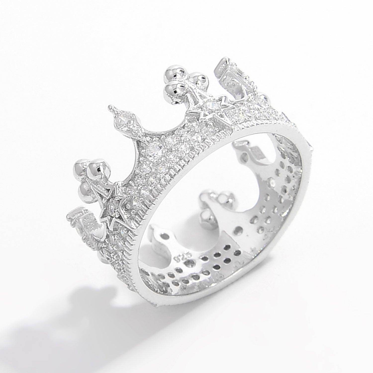 Crown Shape Zircon 925 Sterling Silver Ring for Women - Selvanelle