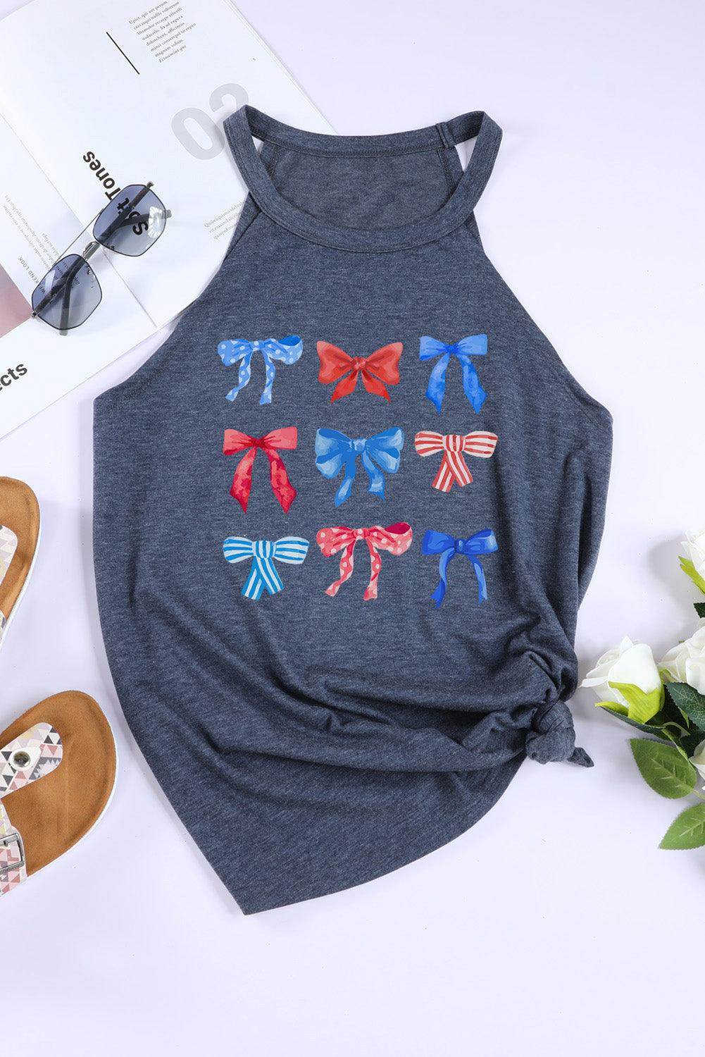 Bow Graphic Round Neck Tank for Stylish Summer Wear - Selvanelle