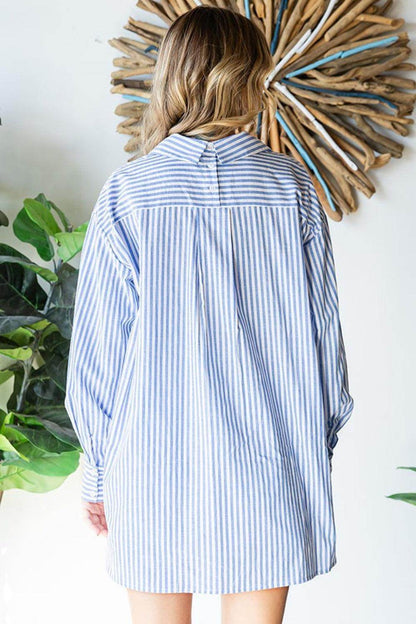 First Love Striped Button Down High-Low Hem Shirt for Women - Selvanelle