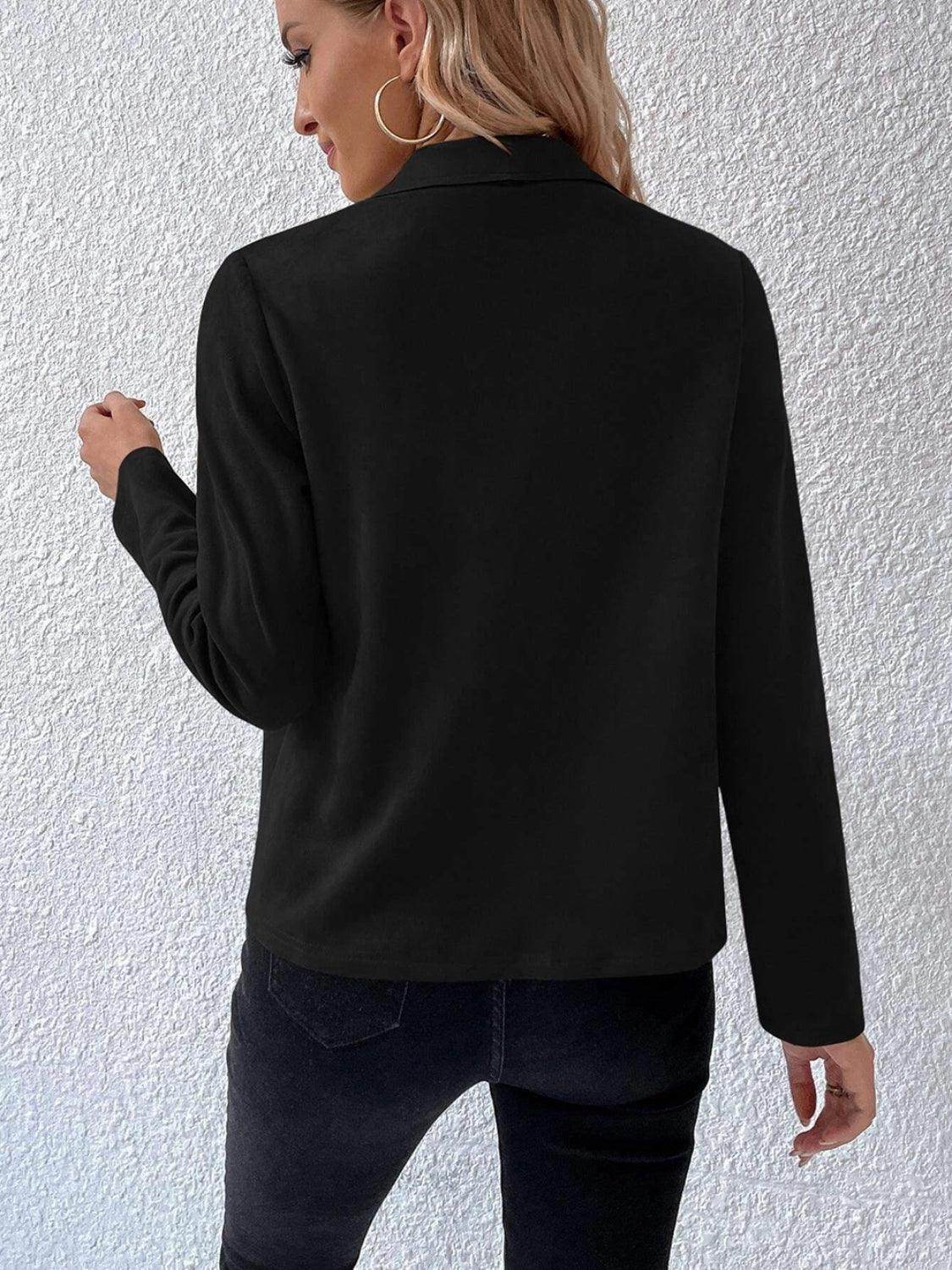 Collared Neck Long Sleeve Jacket for Everyday Wear - Selvanelle
