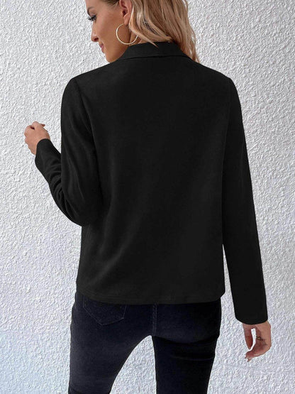 Collared Neck Long Sleeve Jacket for Everyday Wear - Selvanelle