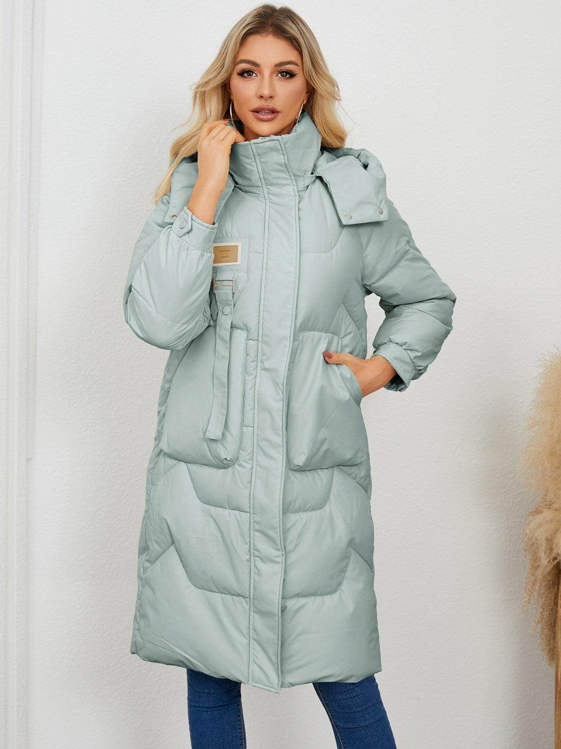 Long Sleeve Longline Hooded Winter Coat for Women - Selvanelle