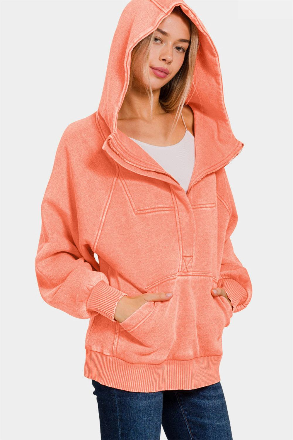 Zenana Acid Wash Fleece Kangaroo Hoodie for Comfort