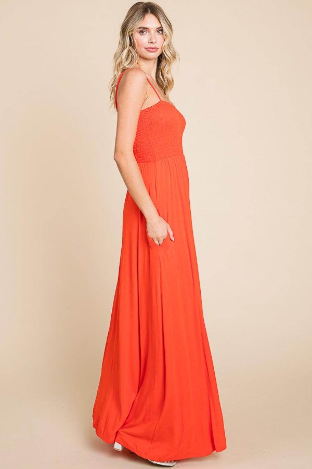 Culture Code Full Size Smocked Cami Maxi Dress with Pockets - Selvanelle