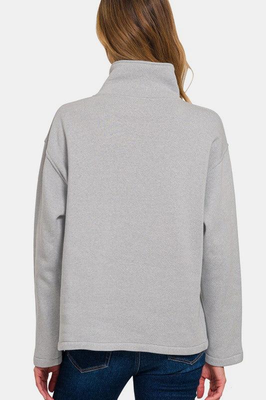 Zenana Turtleneck Half Snap Fleece Sweatshirt for Comfort