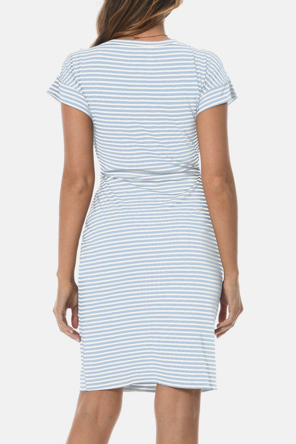 Tie Front Round Neck Short Sleeve Dress for Women - Selvanelle