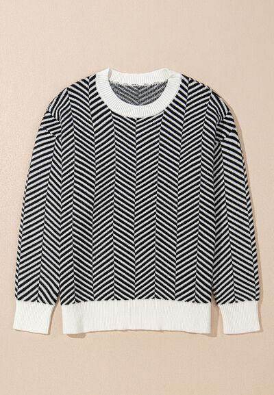 Striped Round Neck Long Sleeve Sweater for Women Fashion - Selvanelle