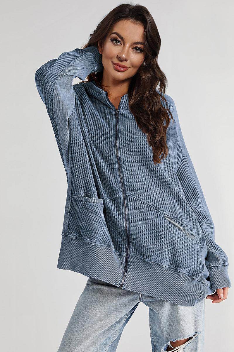Zip-Up Long Sleeve Jacket with Hood and Pockets for Comfort - Selvanelle