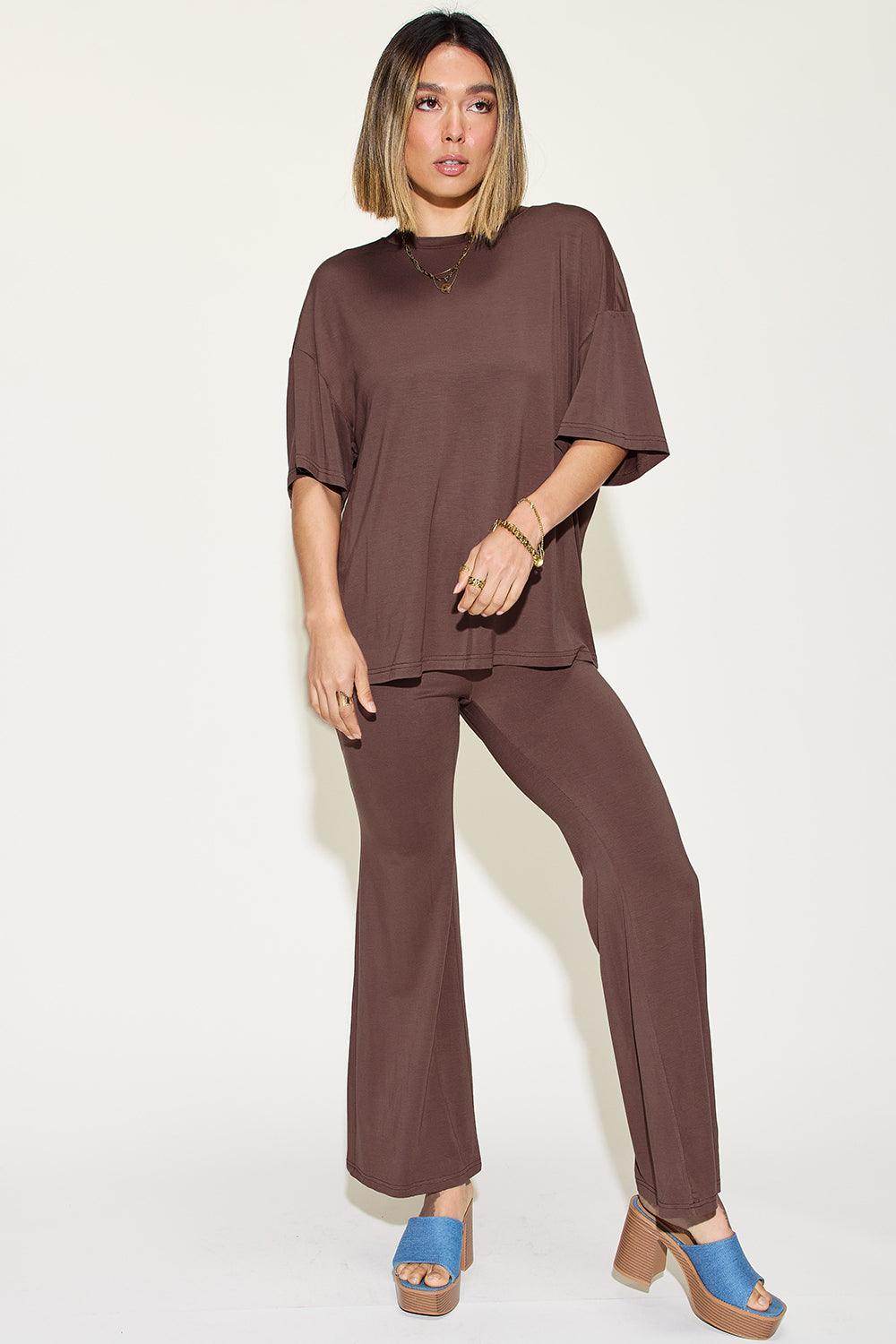 Basic Bae Full Size Bamboo Drop Shoulder T-Shirt Set - Selvanelle