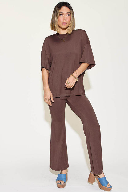 Basic Bae Full Size Bamboo Drop Shoulder T-Shirt Set - Selvanelle