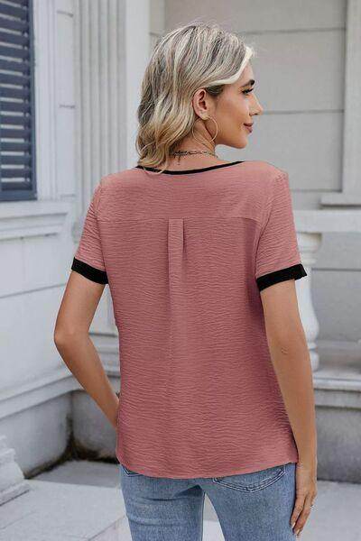 Cutout Round Neck Short Sleeve Top for Casual Wear - Selvanelle