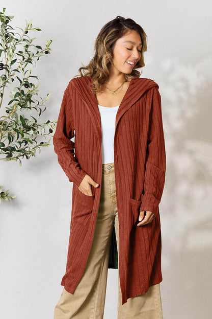 Basic Bae Full Size Hooded Sweater Cardigan for Women - Selvanelle