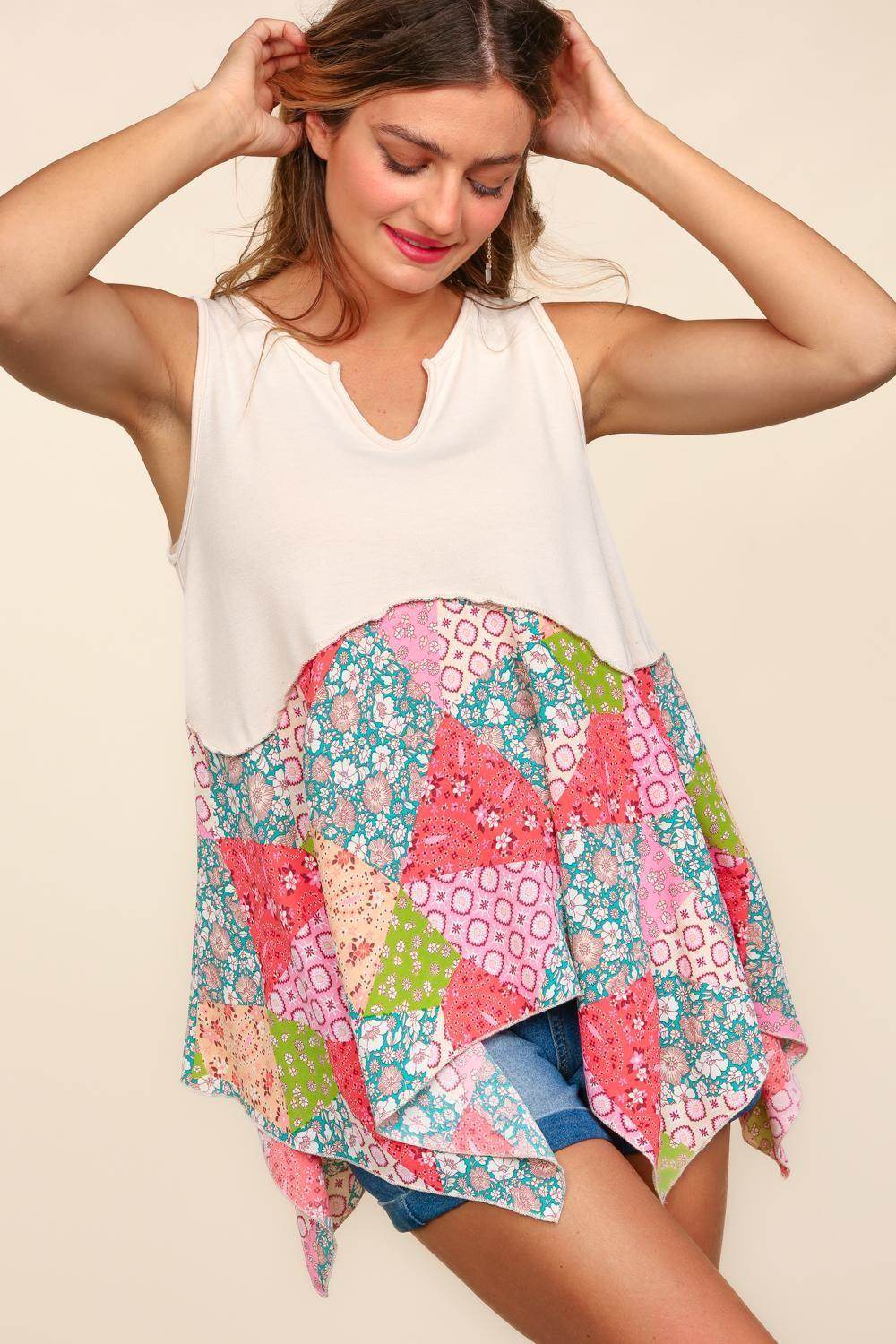 Haptics Full Size Patchwork Shark Bite Color Block Tank Top - Selvanelle