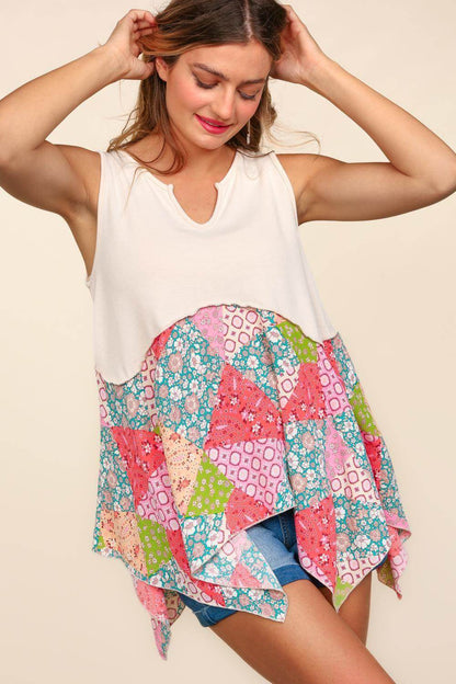Haptics Full Size Patchwork Shark Bite Color Block Tank Top - Selvanelle