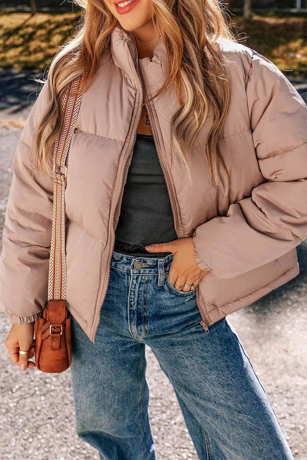 Turtleneck Zip Up Long Sleeve Winter Coat for Women - Selvanelle