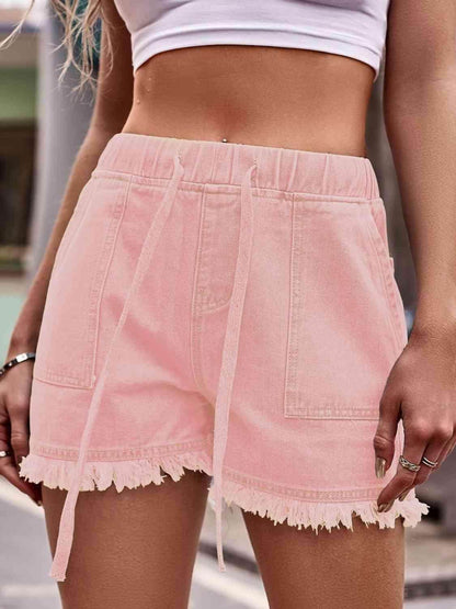 Drawstring Raw Hem Denim Shorts for Casual Chic Style - Selvanelle