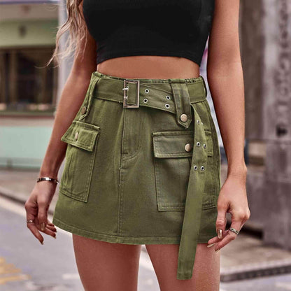 Belted Denim Shorts with Pockets for Casual Style - Selvanelle