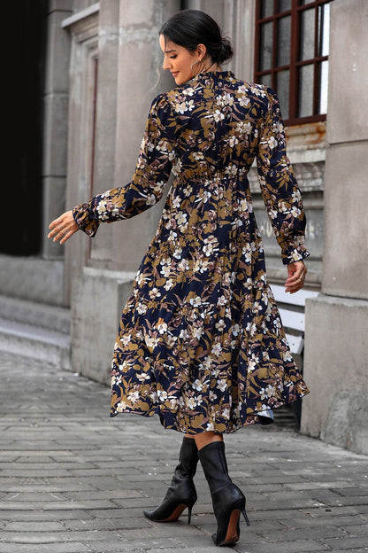 Perfee Floral Flounce Sleeve Tiered Dress - Selvanelle