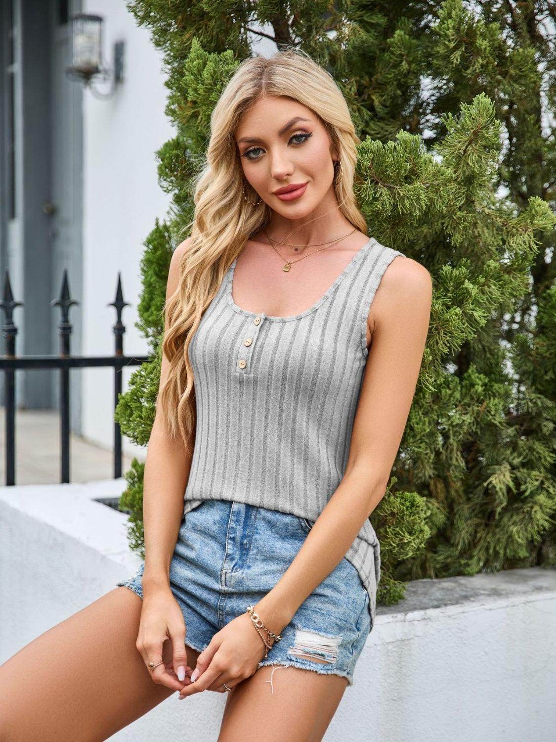 Scoop Neck Wide Strap Tank Top for Comfortable Everyday Wear - Selvanelle