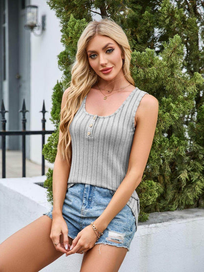 Scoop Neck Wide Strap Tank Top for Comfortable Everyday Wear - Selvanelle