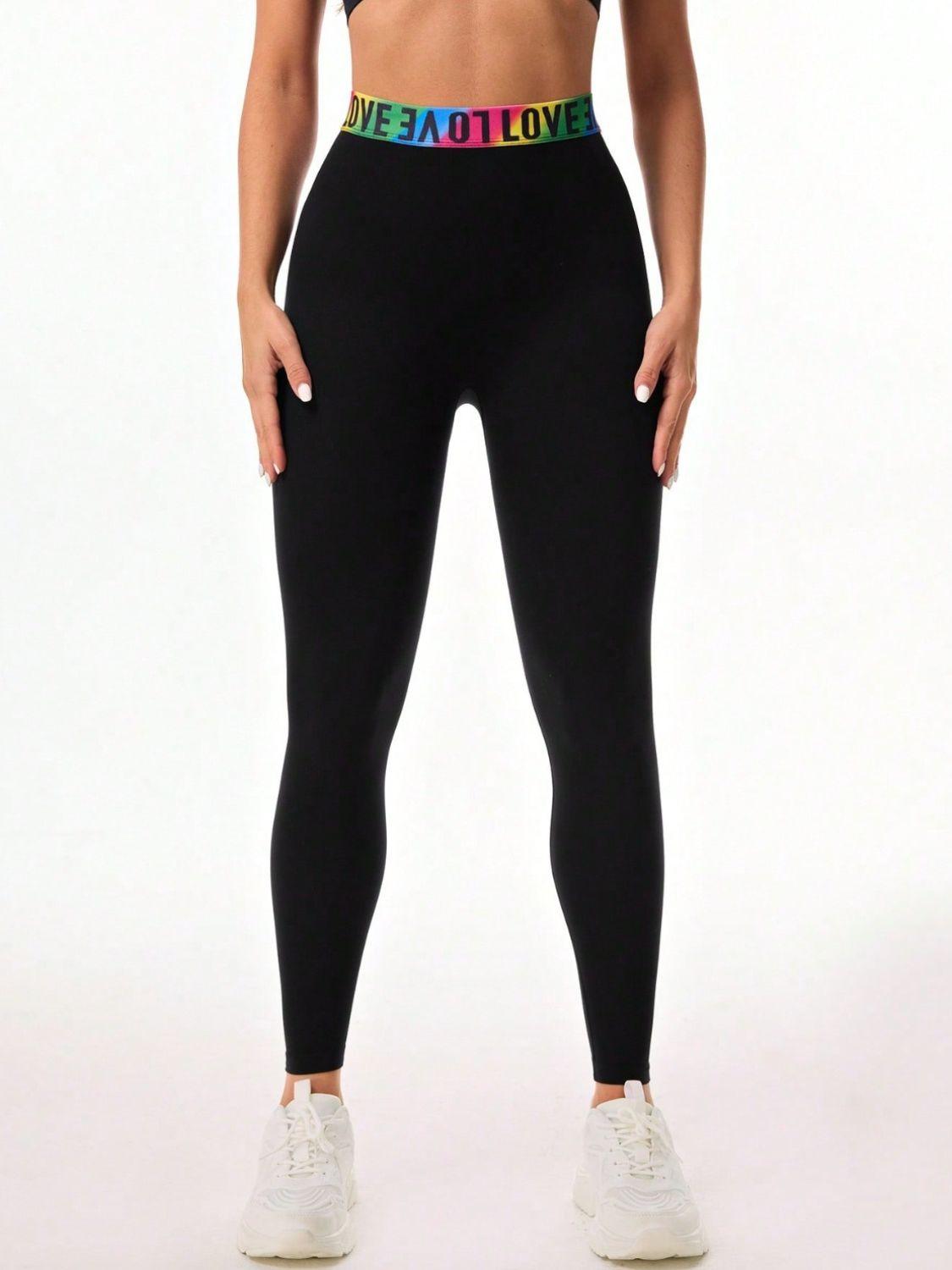 Letter Printed High Waist Active Leggings for Women