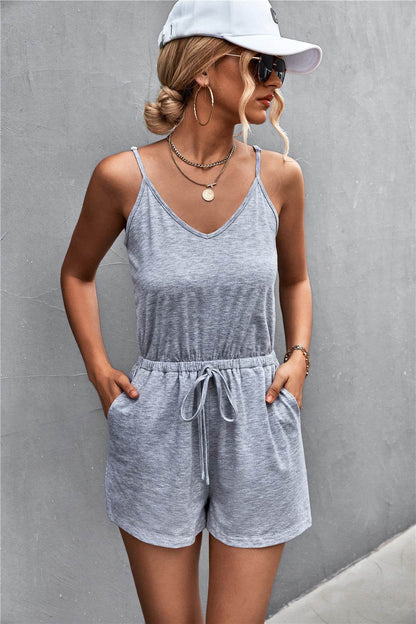 Spaghetti Strap V-Neck Pocket Romper - Selvanelle