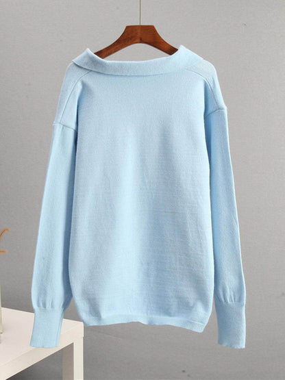 Johnny Collar Long Sleeve Top and Pants Sweater Set Women - Selvanelle