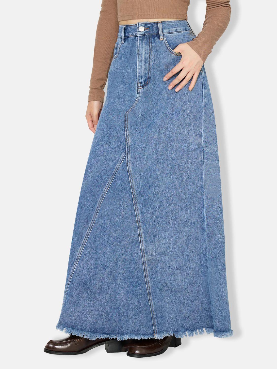 Stylish Raw Hem Maxi Denim Skirt for Effortless Chic