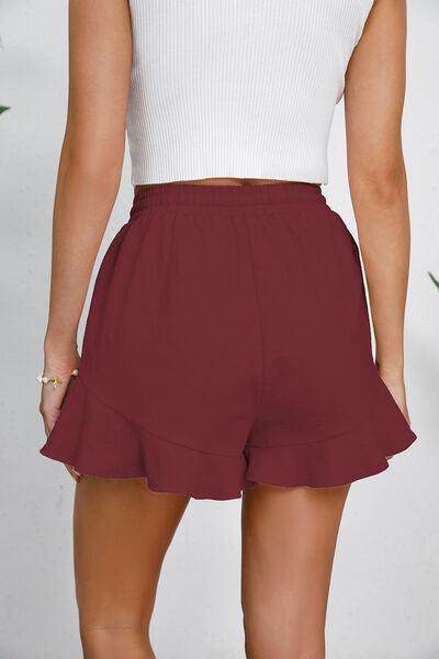 Full Size Drawstring Ruffle Hem Shorts for Women - Selvanelle