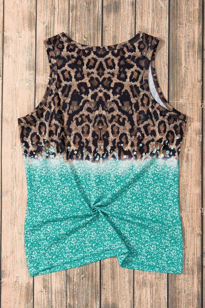 Leopard Geometric Round Neck Tank for Casual Elegance - Selvanelle