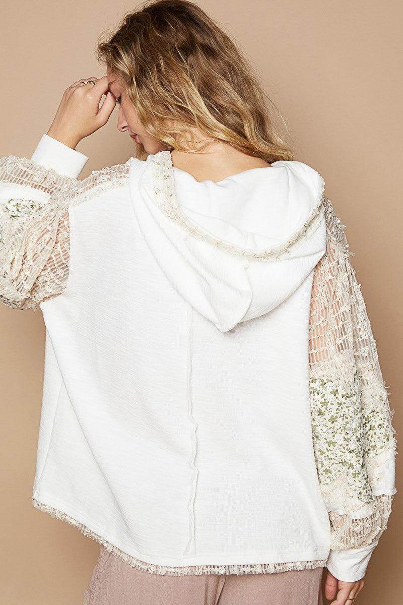 POL Star Patch Lace Contrast Long Sleeve Hooded Top Style - Selvanelle