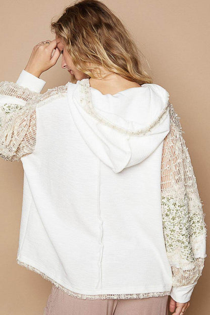 POL Star Patch Lace Contrast Long Sleeve Hooded Top Style - Selvanelle