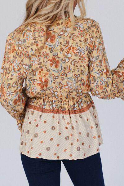 Peplum Printed Surplice Flare Sleeve Blouse for Women - Selvanelle