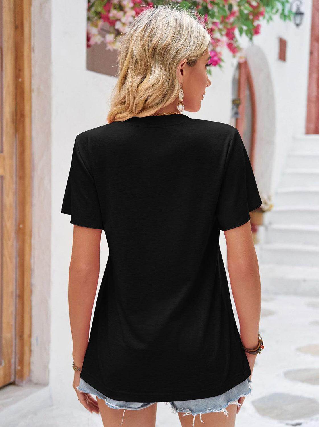 Double Take Ruched V-Neck Short Sleeve T-Shirt for Women - Selvanelle