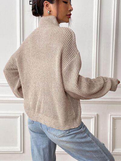 Heart Turtleneck Dropped Shoulder Long Sleeve Sweater for Women - Selvanelle