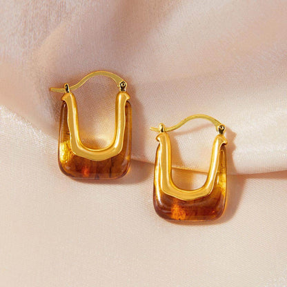 Resin Copper U Shape Earrings for Elegant Style 1 Pair - Selvanelle
