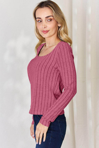 Basic Bae Full Size Ribbed Long Sleeve T-Shirt for Women - Selvanelle