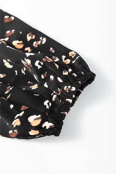 Printed Mock Neck Balloon Sleeve Blouse for Women - Selvanelle