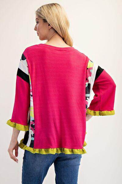 Celeste Full Size Ruffle Sleeve Color Block Top Plus Size - Selvanelle