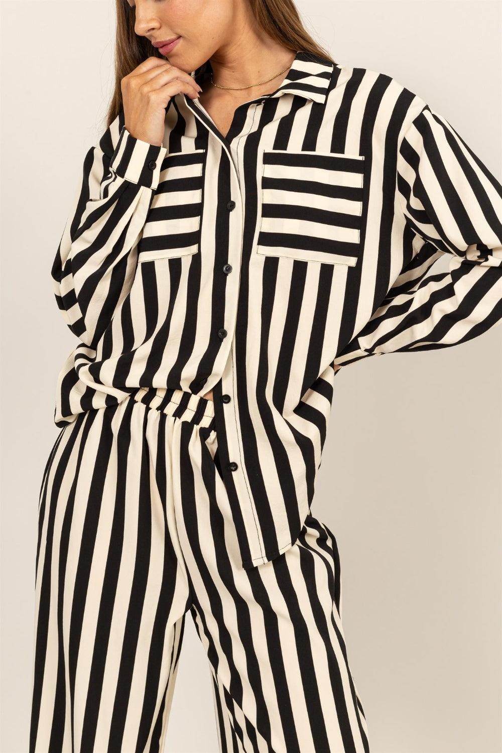 HYFVE Striped Button Up Shirt and Pants Set for Women - Selvanelle