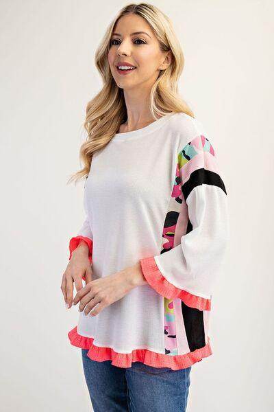 Celeste Full Size Ruffle Sleeve Color Block Top Plus Size - Selvanelle