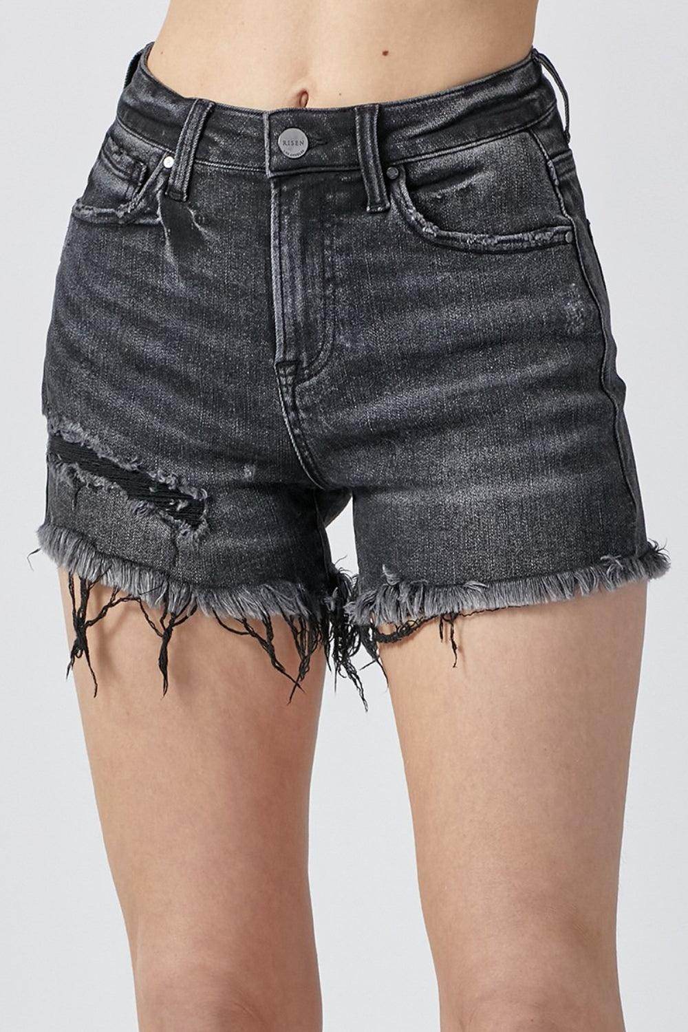 RISEN Raw Hem Denim Shorts with Pockets for Women - Selvanelle