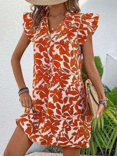 Printed Notched Cap Sleeve Mini Dress for Effortless Style - Selvanelle
