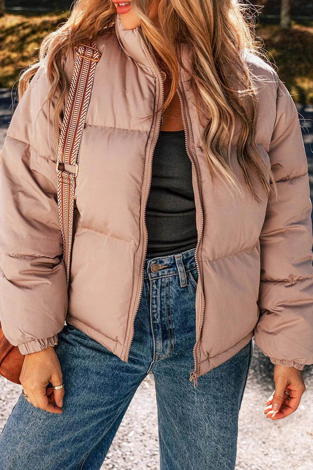 Turtleneck Zip Up Long Sleeve Winter Coat for Women - Selvanelle